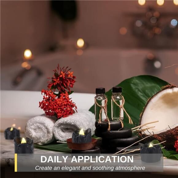 24-Pack Melting Black Candles Battery Operated Tea Lights, Halloween Flameless - Picture 5 of 7